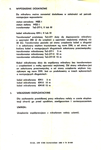 Mikrofon UNITRA MDOVII 686 - n�vod k pou�it�